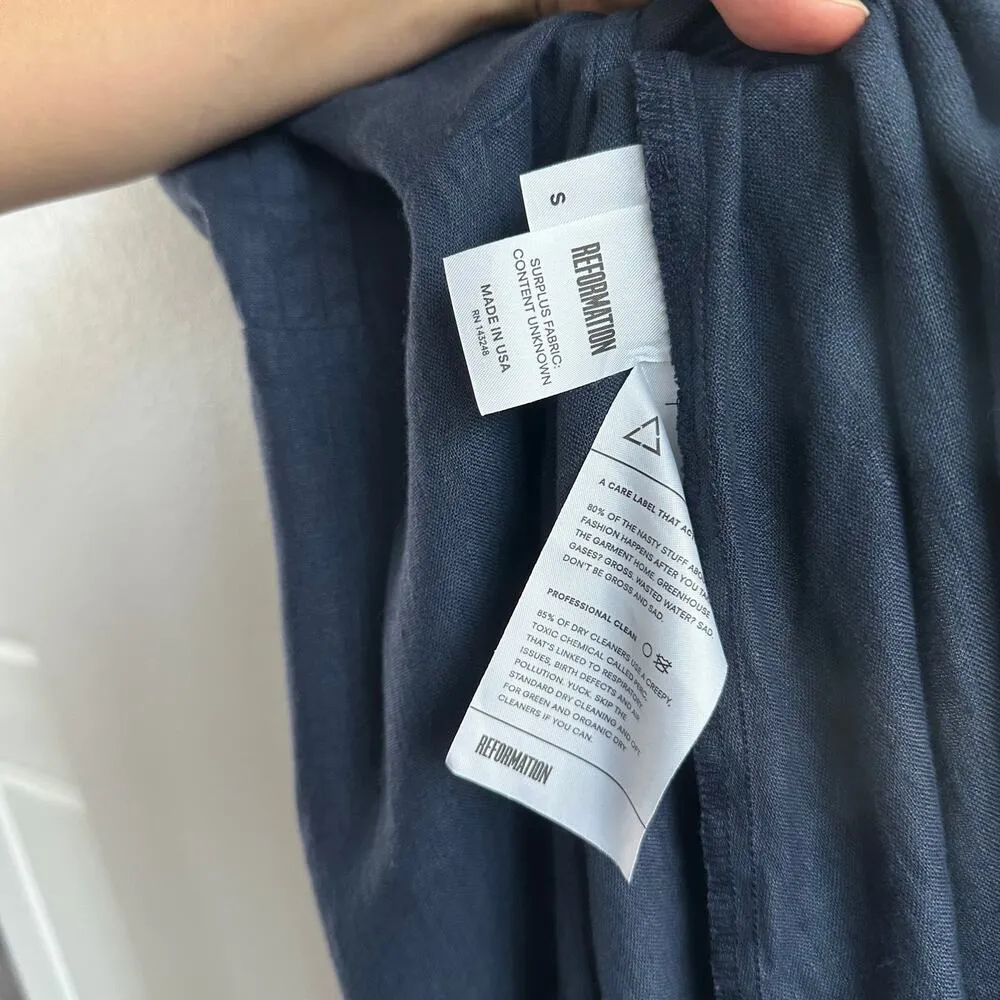 Reformation Maxi wrap Linen Dress Navy Size Small - Image 2