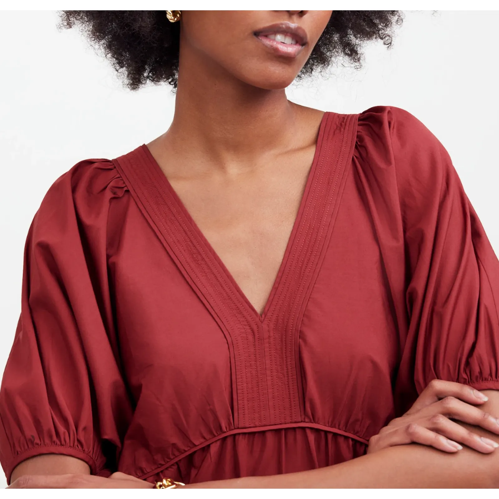 Madewell Puff Sleeve Mini Dress Poplin Claret Burgundy A Line Pockets Large - Image 5