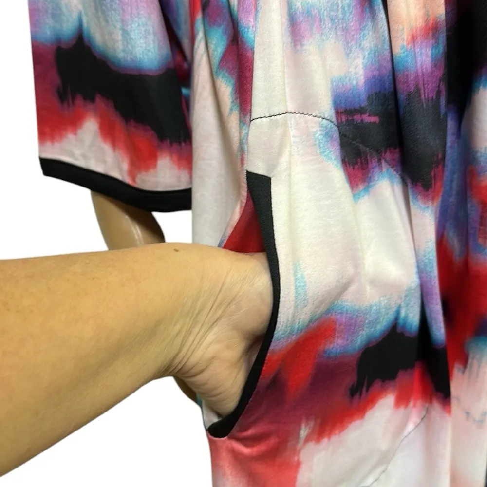 Nicole Miller Half Sleeve V Neck Drawstring Waist Midi Dress With Pockets XXL - Image 3