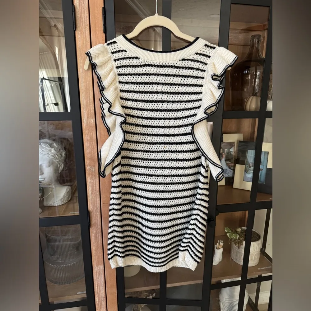 Eleven Six Viola striped tank top knit crochet ruffles pima cotton neutral - Image 4