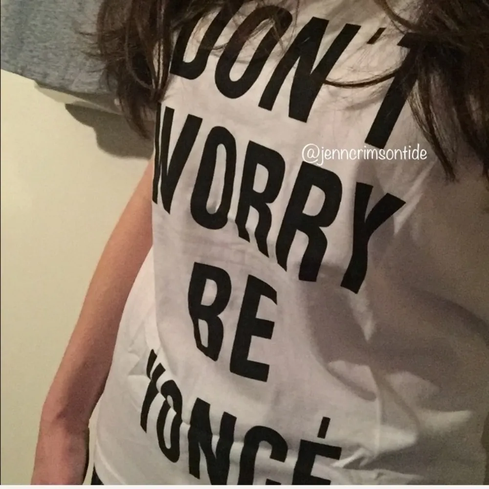 Don't Worry Be Yonce White Graphic Tee Tank Top Size L - Image 6