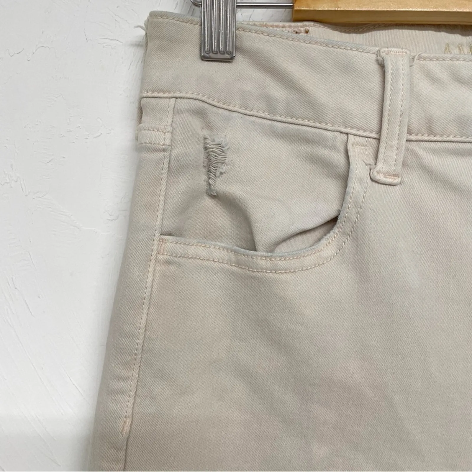 American Eagle Tan Distressed Skinny High Rise Jeans Womens 10 Denim Zip Fly - Image 5