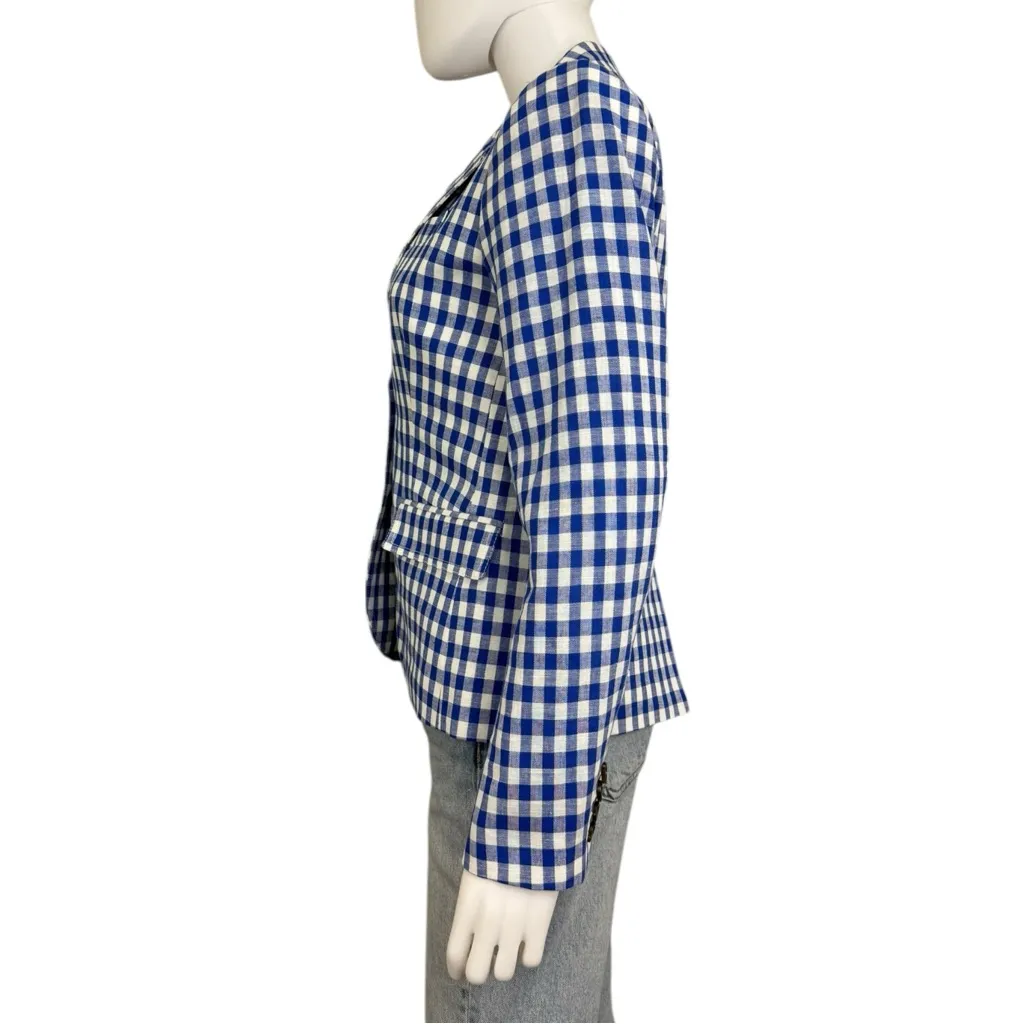 J. Crew Blue Linen Gingham Check Blazer Size S - Image 2