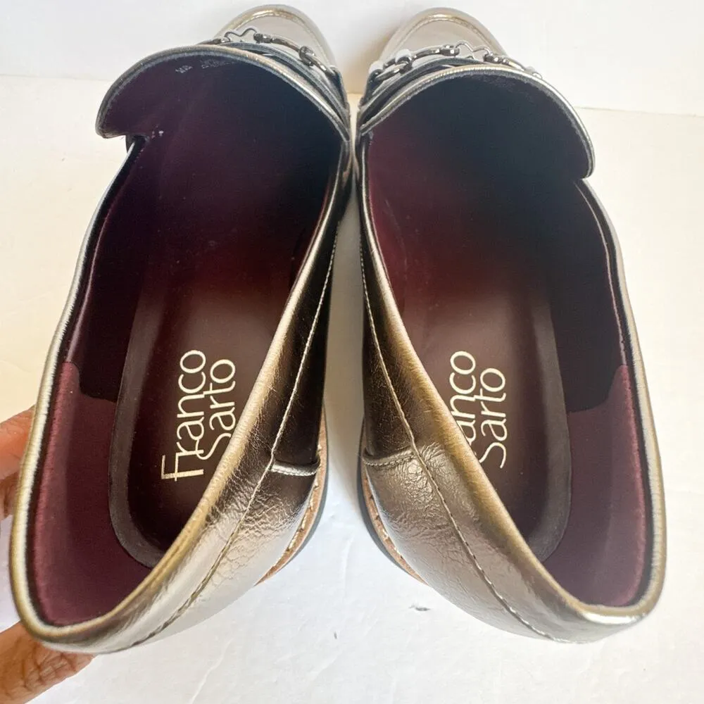 Franco Sarto Colette Metallic Pewter Loafers 8M Lug Sole Bit Slip-On Shoes Women - Image 7
