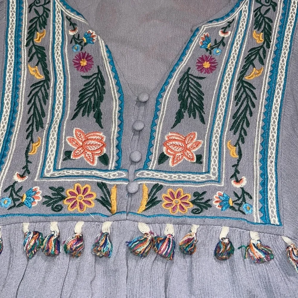 Umgee small tunic dress womens bohemian half sleeve floral embroidered mini - Image 7