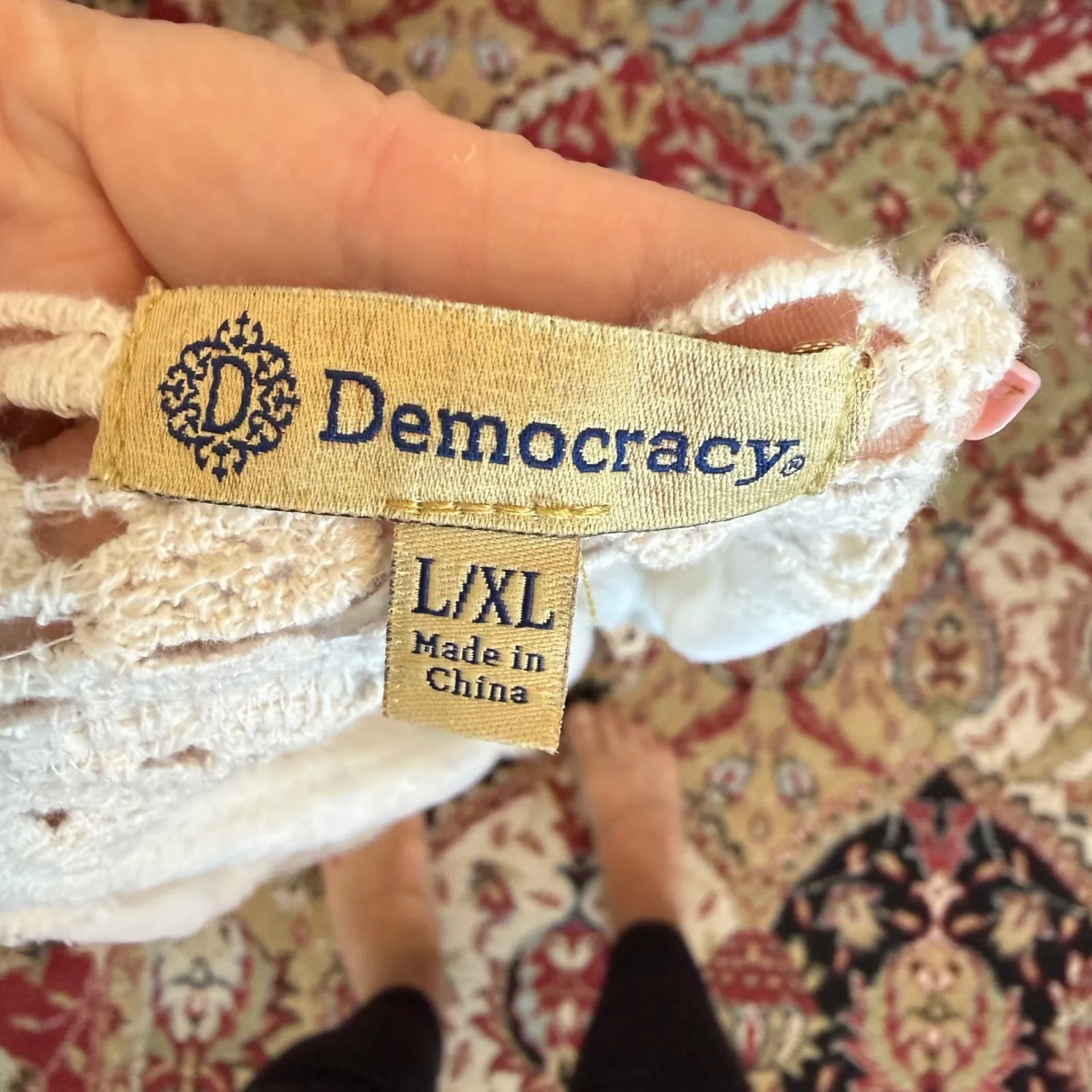 Democracy Ivory Lace Embroidered Kimono Duster Boho Festival Size L XL Beach - Image 2