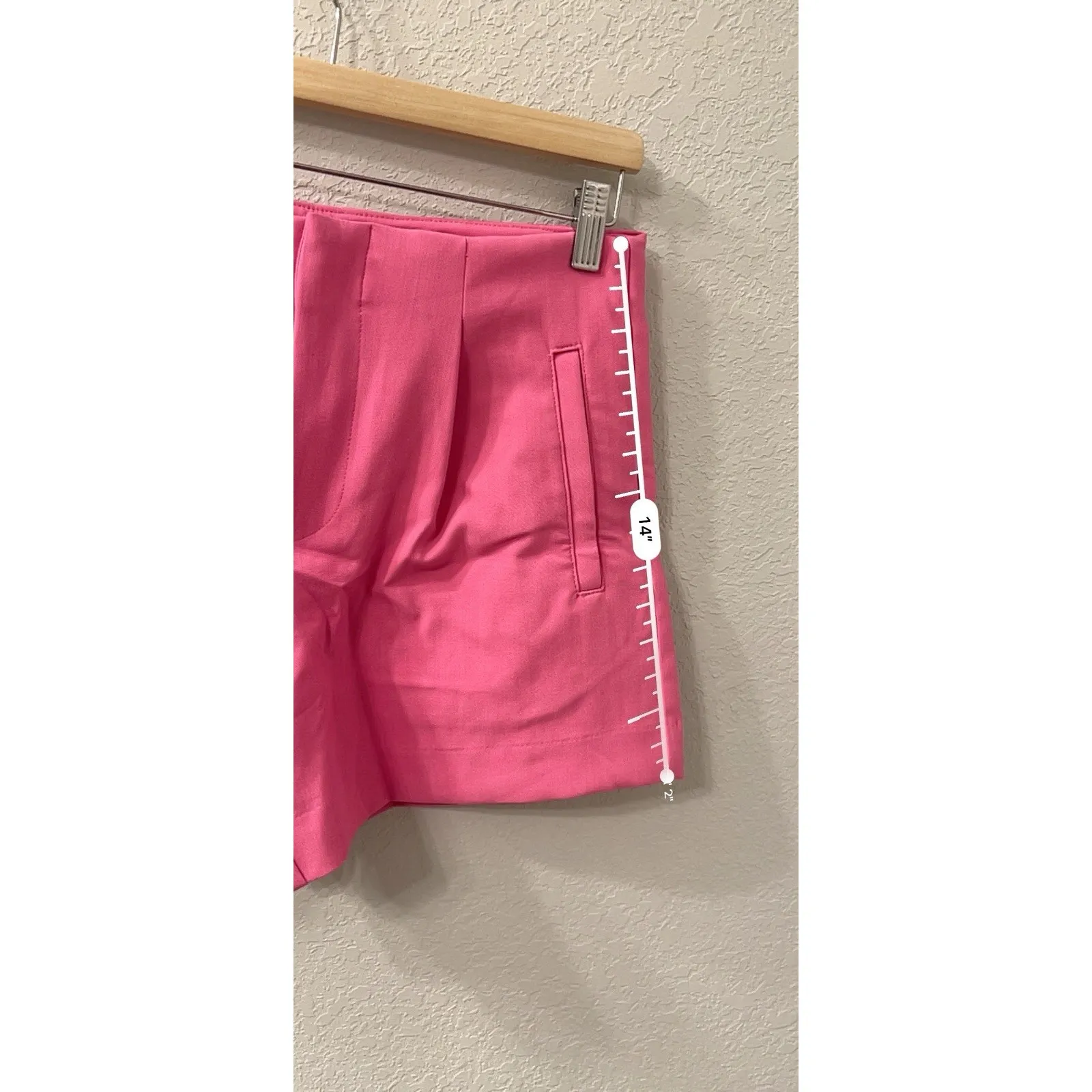 A New Day High Waist Pleat Front Shorts Cerise Pink Midi Stretch Size 6 - Image 5