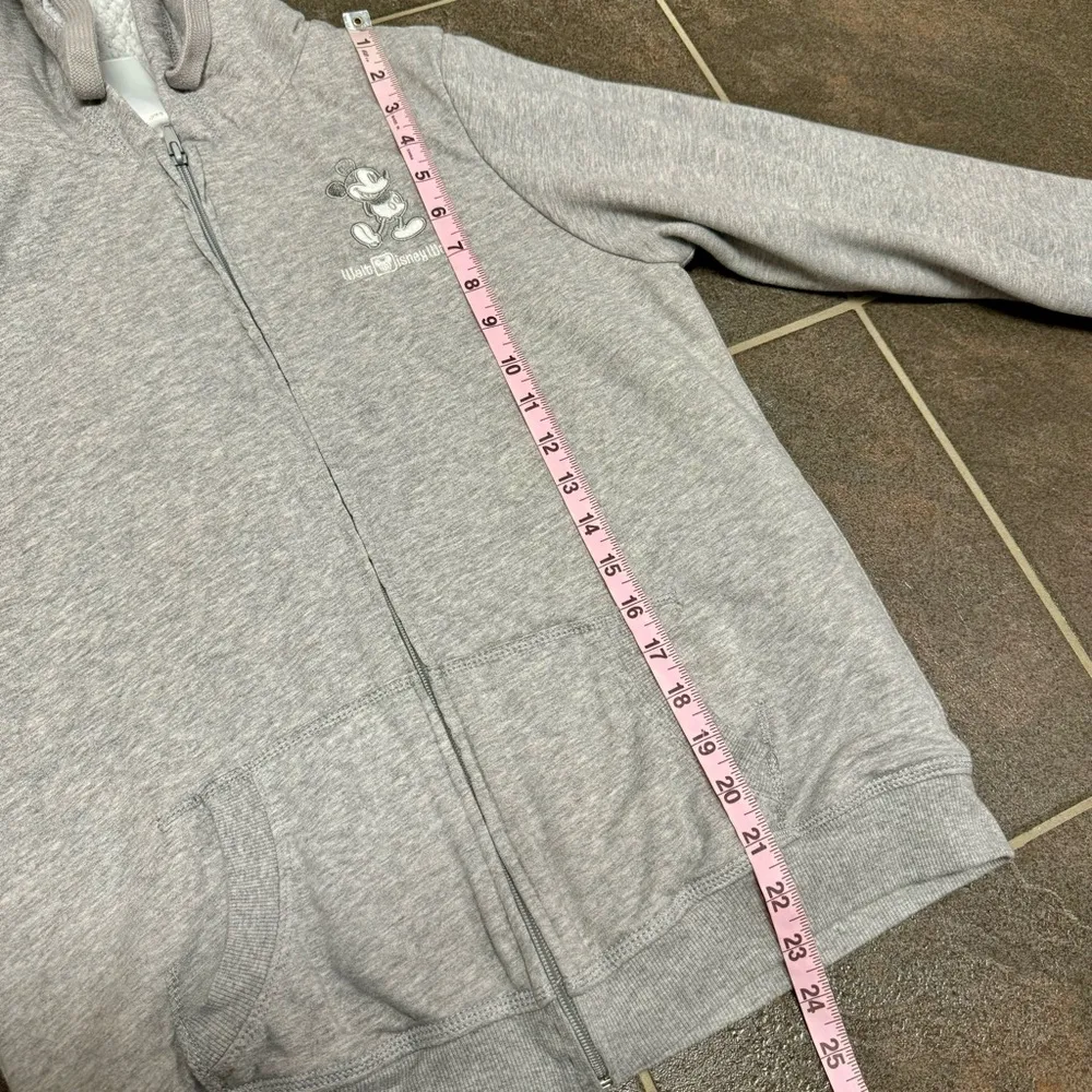 Walt Disney World Full Zip Sherpa Lined Hoodie Sweatshirt Grey Gray Small S - Image 11