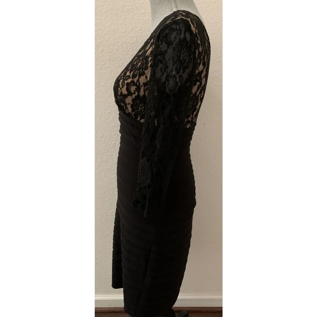 Adrianna Papell Black Shutter Pleated Lace Overlay Dress 4 Small RARE GORGEOUS - Image 6