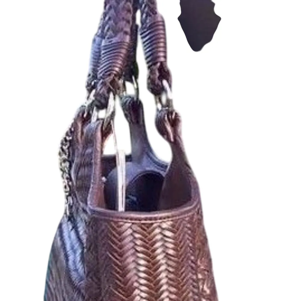 Donald Pliner Woven Nappa Leather Purse Handbag New Large $595 NWT 17" x 12" x 7 Brown - Image 6