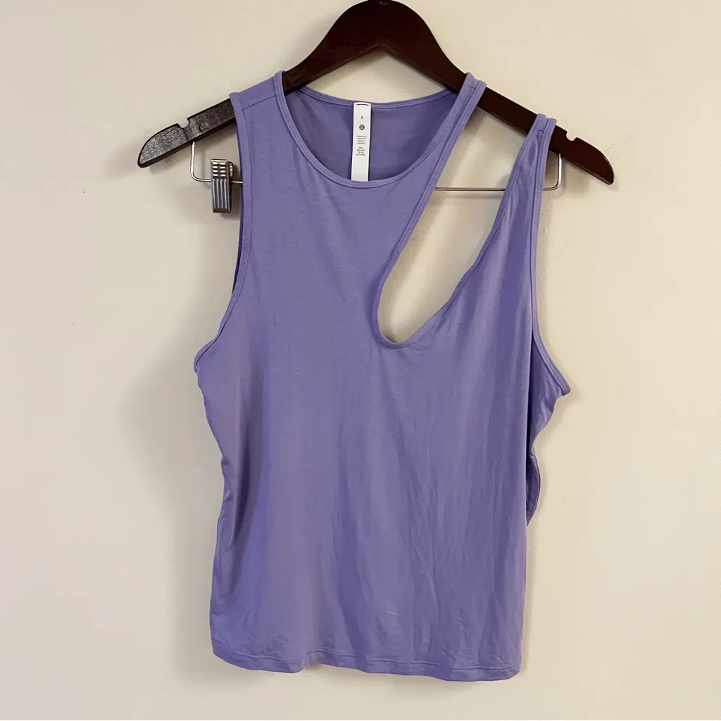 Lululemon Shoulder Cut-Out Yoga Tank Top Dark Lavender Size 6 Breathable Stretch - Image 3