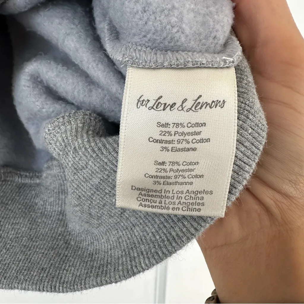 FOR LOVE AND LEMONS Oversized Crewneck Grey Fleece Sweatshirt grey embroidered S - Image 9