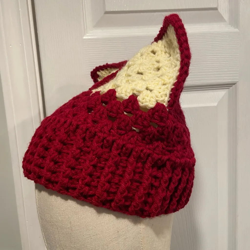 Handmade Crochet Cat Animal Ear Beanie Hat Cozy Ribbed Brim Stretch Winter Hat - Image 3