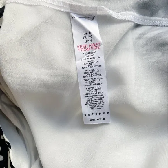 NWT TopShop Knot Front Bell Sleeve Mini Dress Black & White Groovy Print Size 4 - Image 13