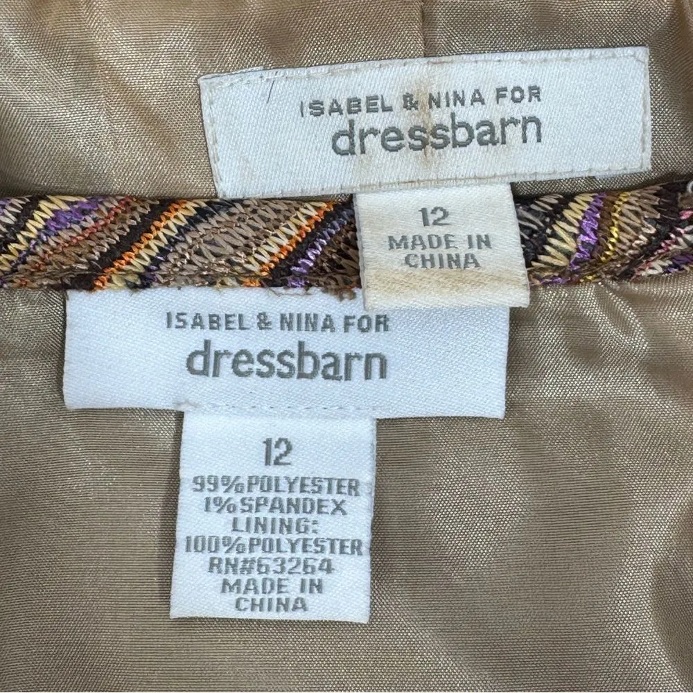 Vintage Isabel & Nina Dress Barn Striped‎ Knit Blazer Skirt Suit Tan Multi 12 - Image 11