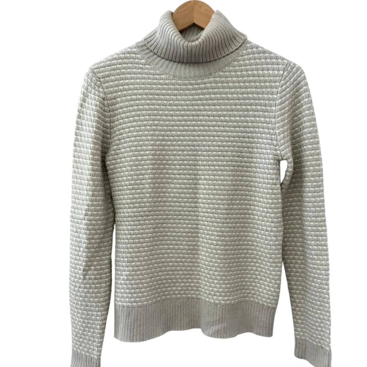 J. Crew Waffle Knit Textured Turtleneck Sweater Mushroom Gray Size XS‎ - Image 4