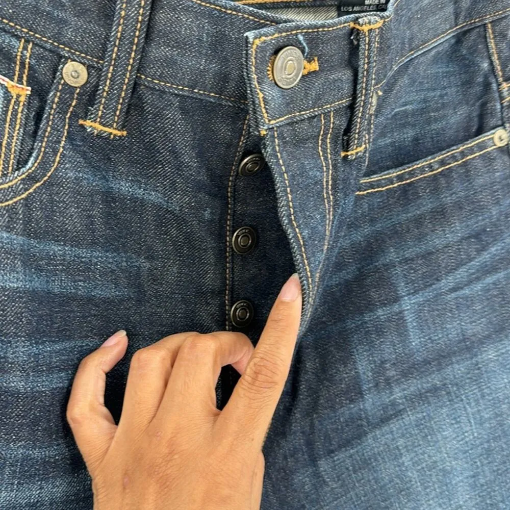 Vince raw hem dark wash button fly jeans casual preppy nautical summer size 27 - Image 3