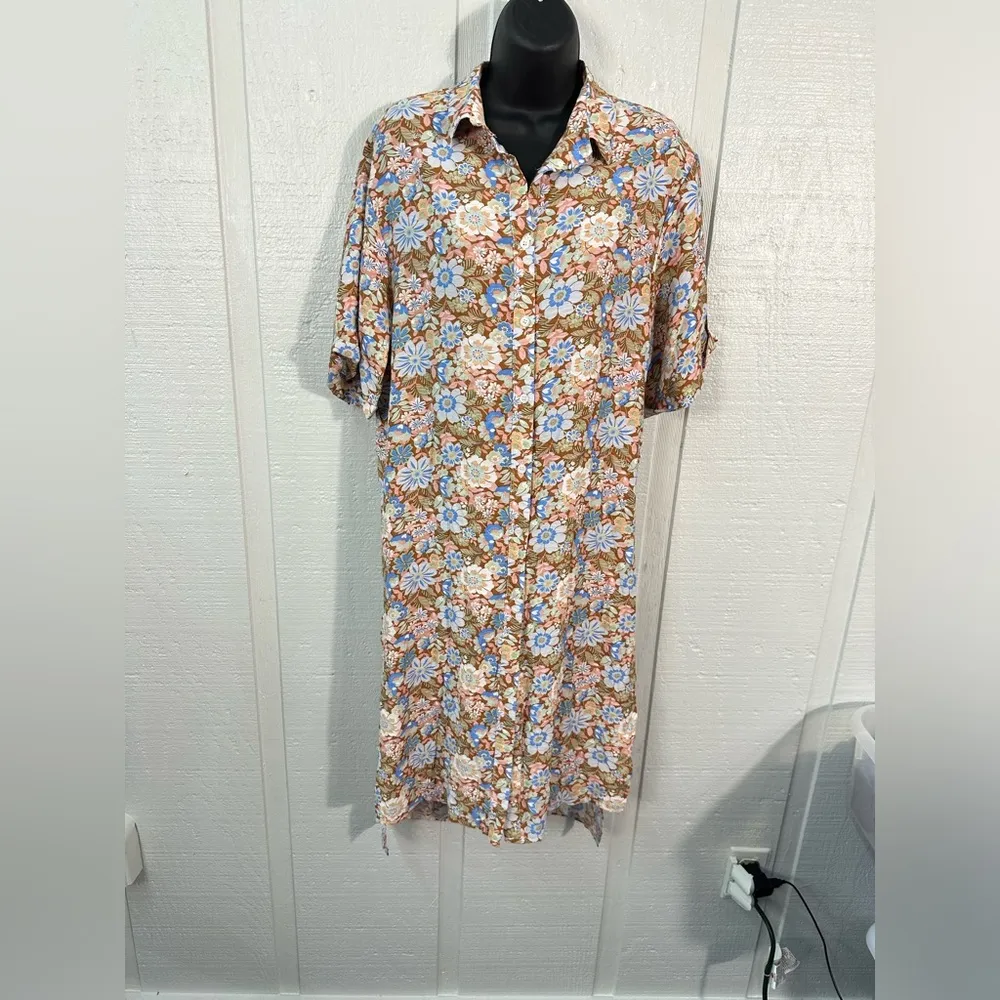 Stitchdrop Brown Floral Buttondown Short Sleeve Shirt Dress Size XS NWT - Image 2