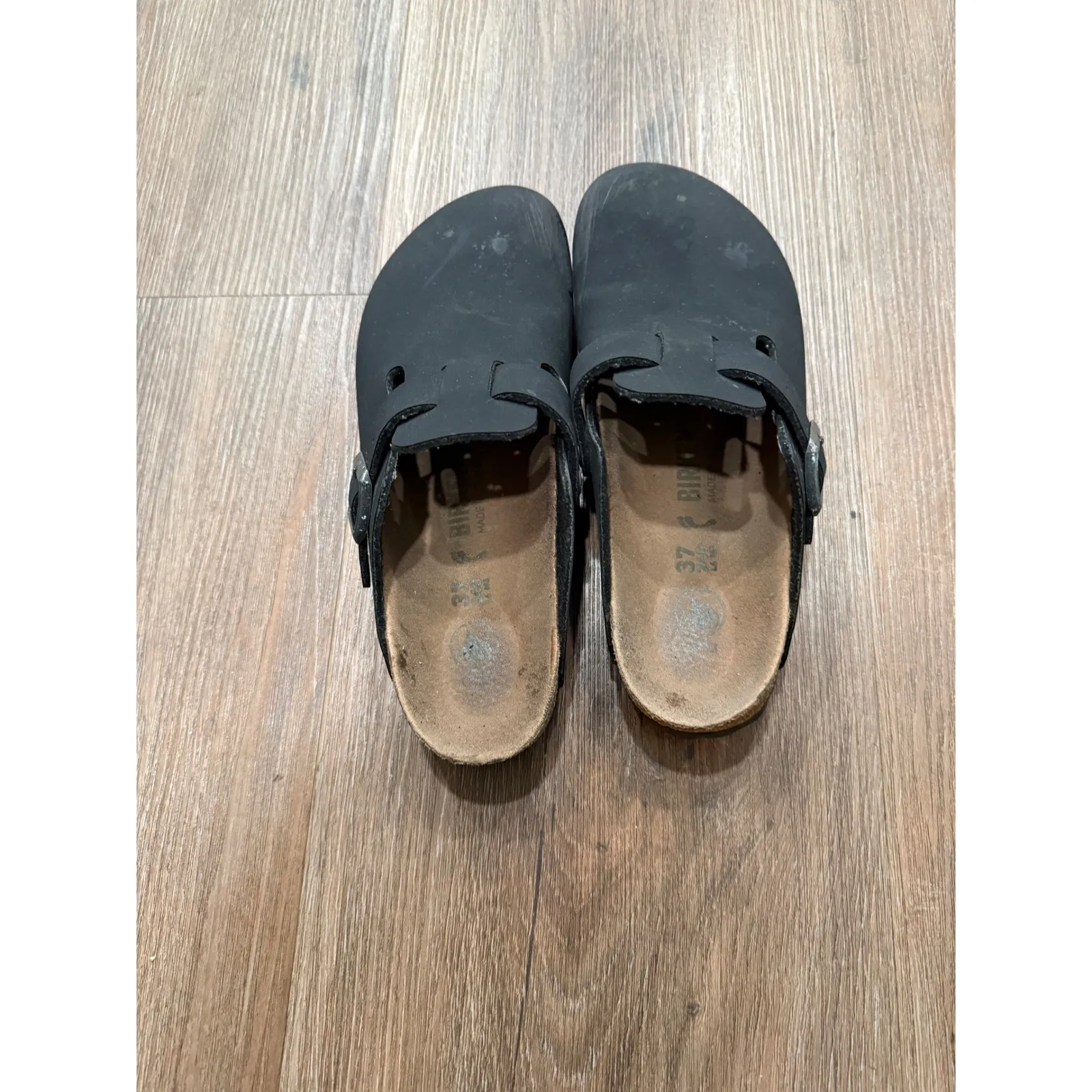 Birkenstock Black Leather Arizona Big Buckle Clogs Mules Size 37 EU - Image 5