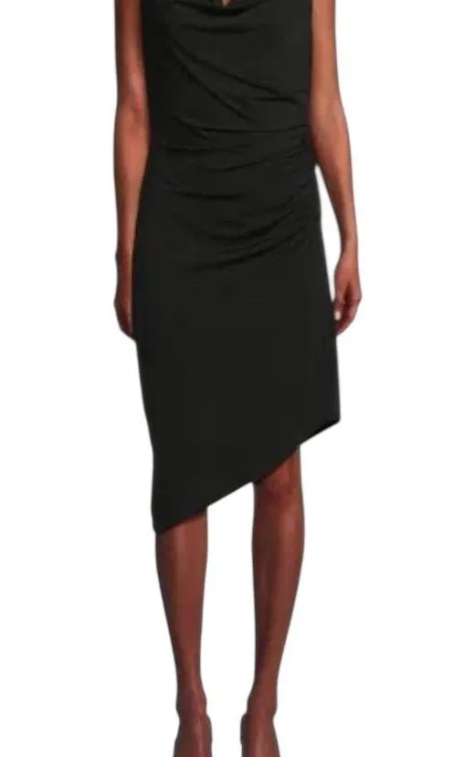 Sam Edelman Cowl Neck Jersey Asymmetrical Midi Black Sleeveless party Dress - Image 2