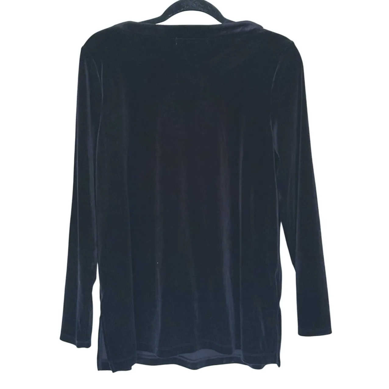 Signature Collection Glam Velour Rhinestone Collar Top M Black Evening Velvet - Image 3