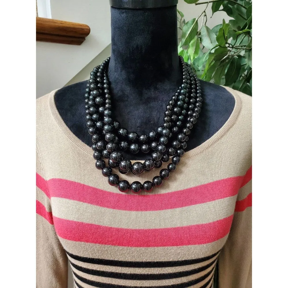 Design History Women Beige Striped Round Neck Long Sleeve Knee Length Dress S - Image 10