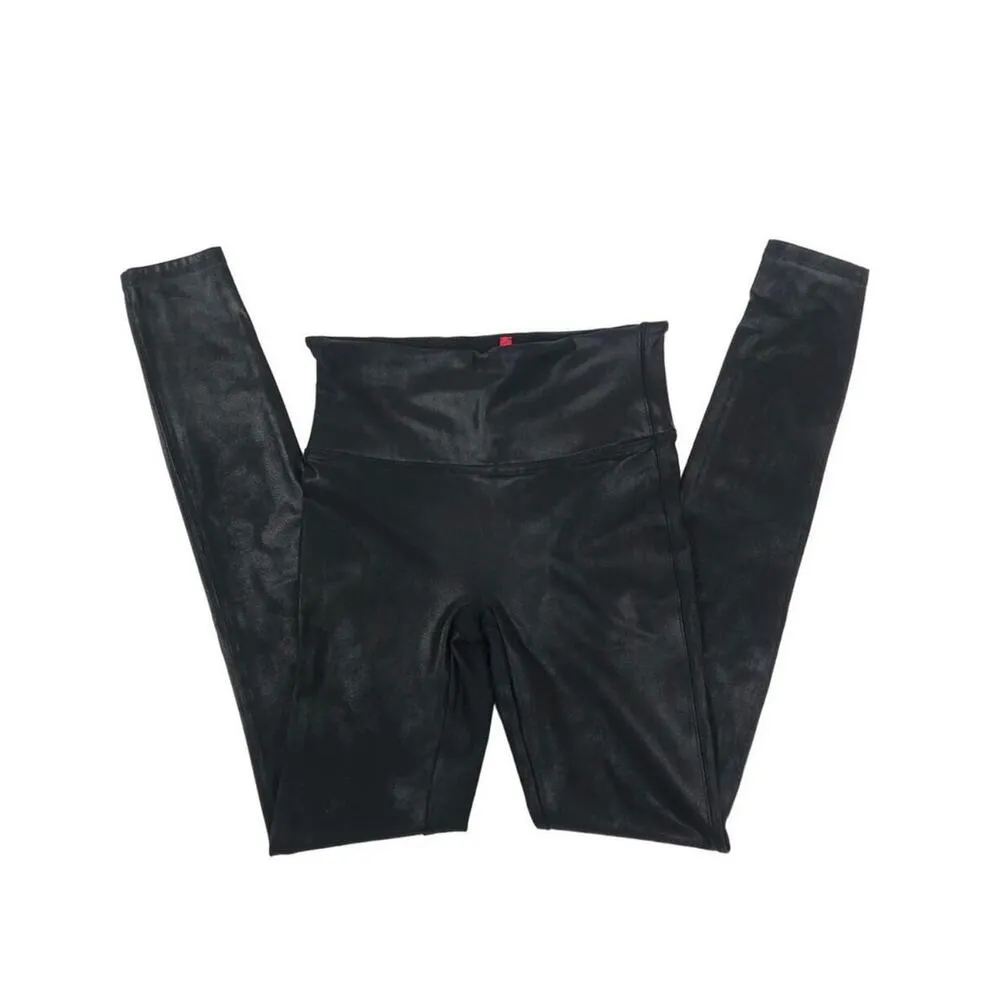 SPANX Faux Leather Leggings XL Black Wide Waist Tummy Shaping Sporty Feminine - Image 8