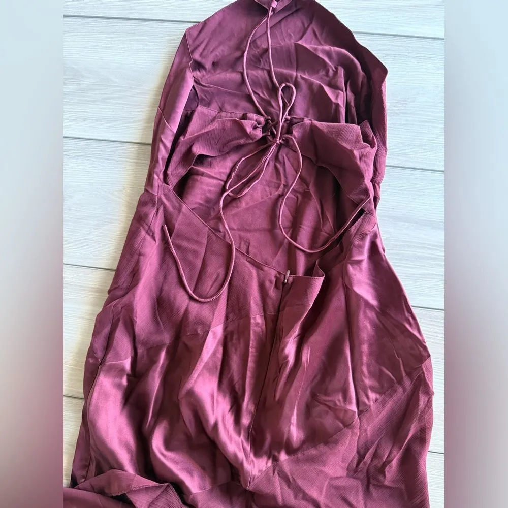 ASOS Halter Satin Chiffon Mix Ruffle Hem Maxi Dress Purple Size 8 NWT IN PKG - Image 7