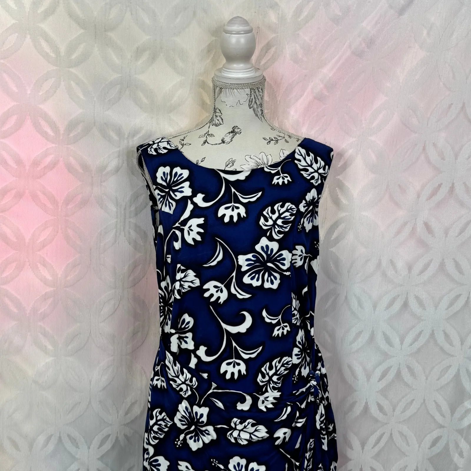 Passion Hawaii Original Classic Hibiscus‎ Mock Wrap Hawaiian Sarong Dress Size L Blue Size L - Image 4