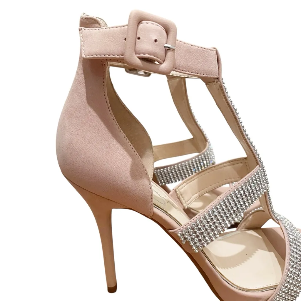 Jessica Simpson Barerra Rhinestone T Strap High Heel Sandals Nude Blush Women 9M - Image 2