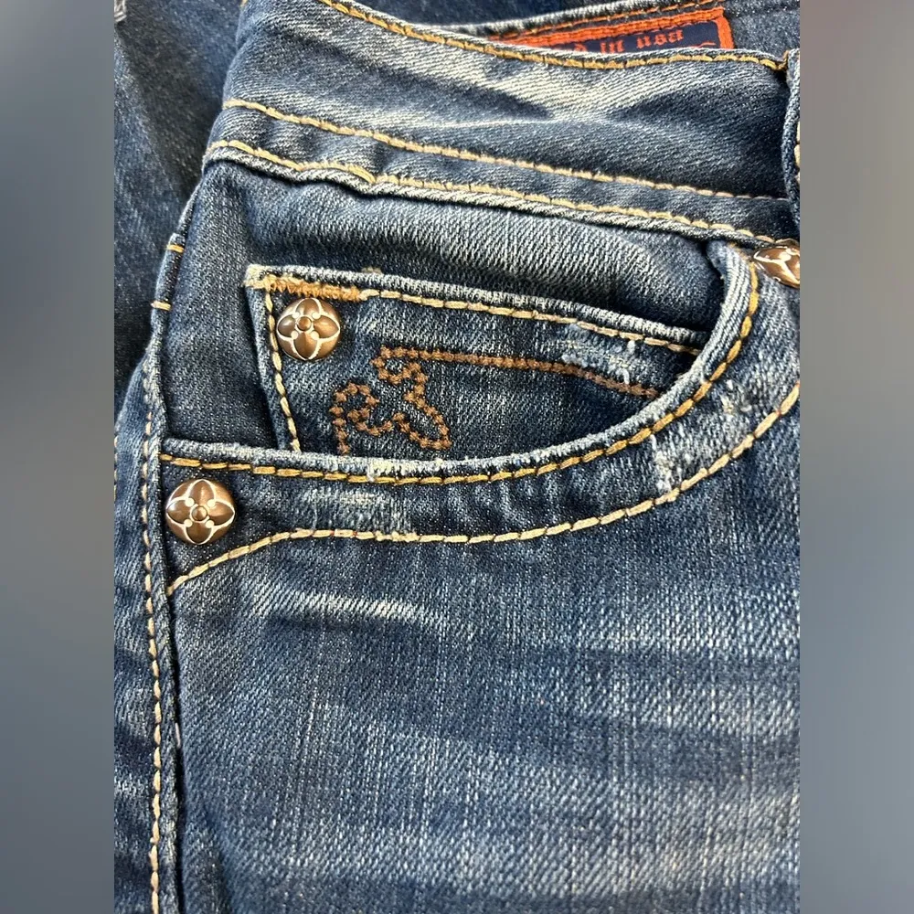 ROCK REVIVAL WOMEN'S NOELLE BOOT CUT JEANS SIZE 30 FRAYED HEAVY STITCHING - Image 10