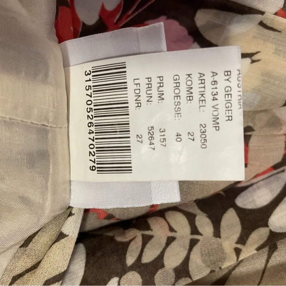 Vintage Geiger Floral Midi Skirt Tropical Leaf Pleated Brown Size 4 - Image 3