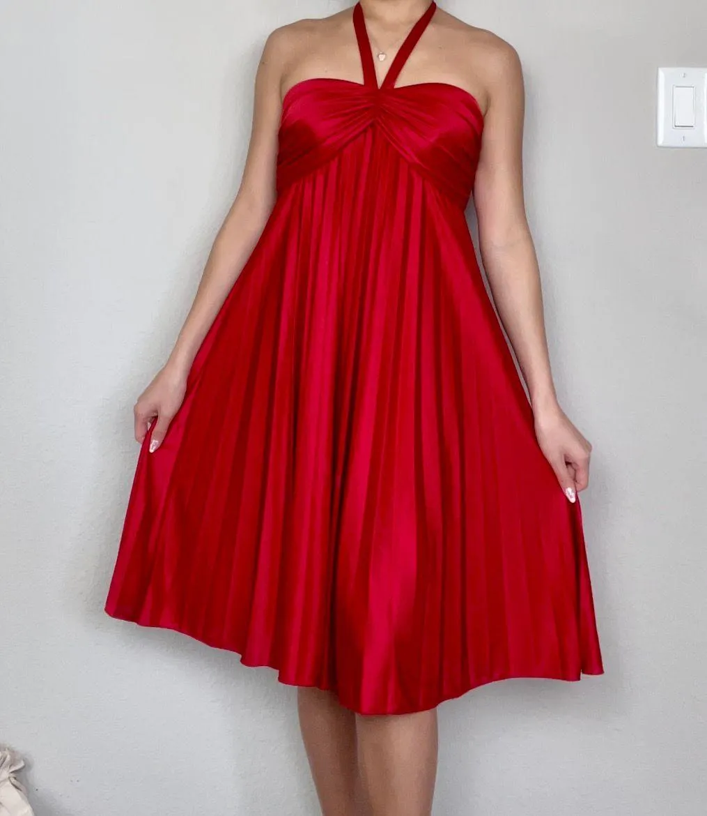 Blondie Nites Red Babydoll Accordion-Pleated Knee-Length Halter Midi Dress - Image 3