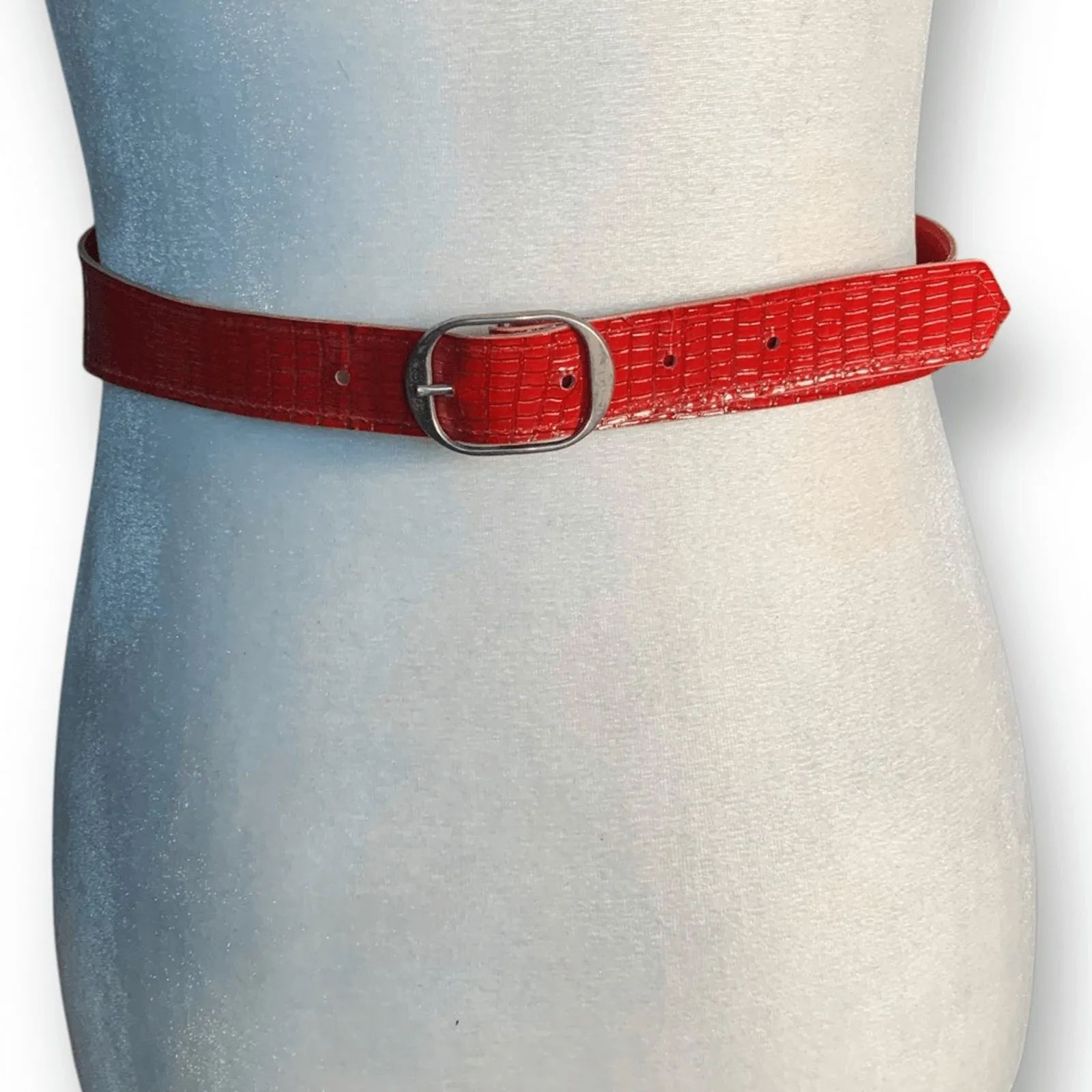 Vintage Cherry Red Faux Lizard Leather Belt Wide Waist Cinch Statement Accessory - Image 1