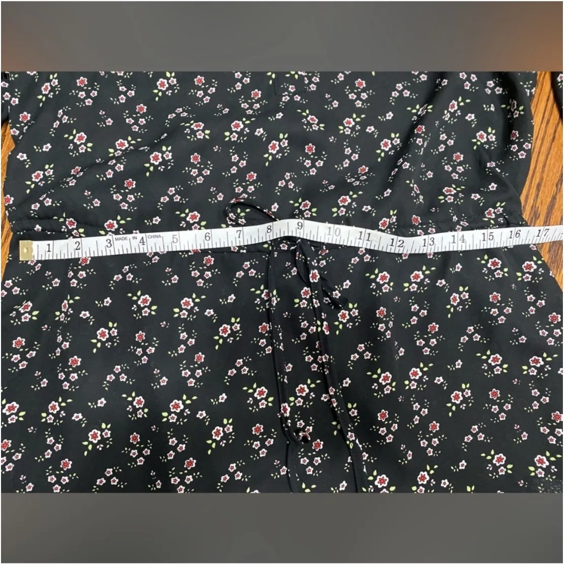 Topshop Mini Dress Womens 8 Black Floral Long Sleeve Ruffle Collar - Image 17