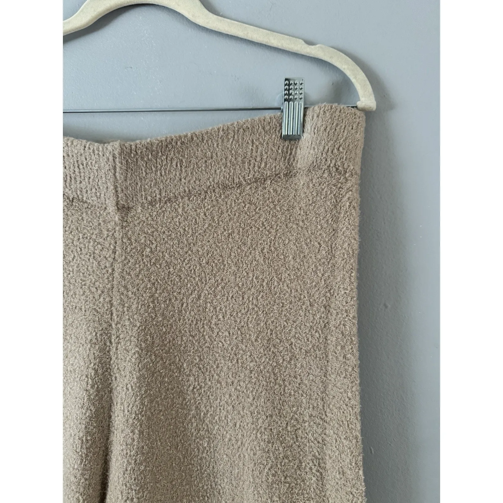 Rachel Zoe Lounge Pants Wide Leg High Rise Fuzzy Knit Tan Pull On Womens Sz XL - Image 3