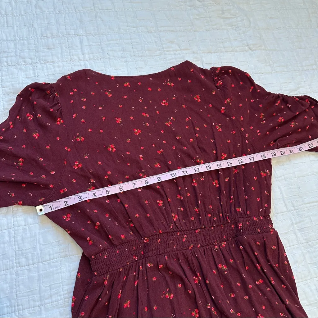 Old Navy Burgundy Puff-Sleeve V-Neck Midi Dress NWT NEW Large Burgundy Floral - Image 6