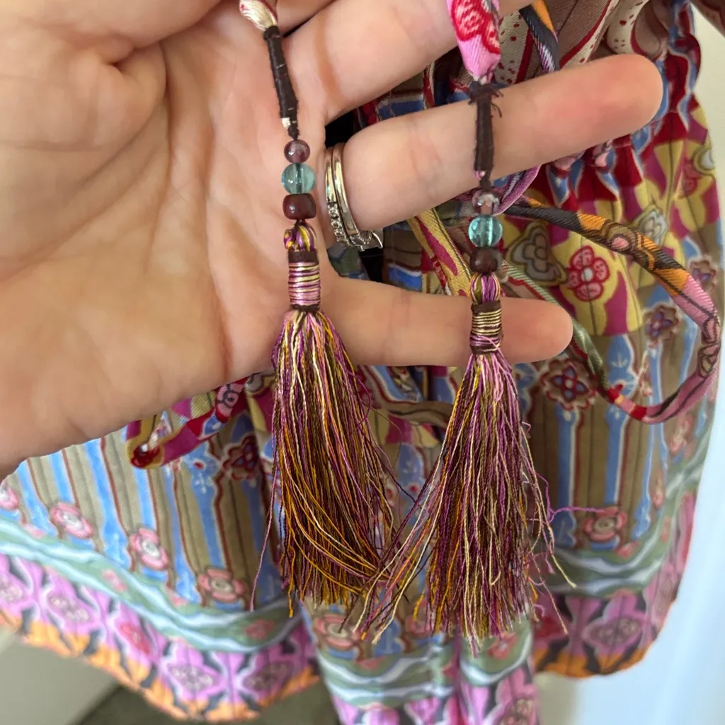 Echo Multicolor Bohemian Silk Blouse Purple Size M - Image 3