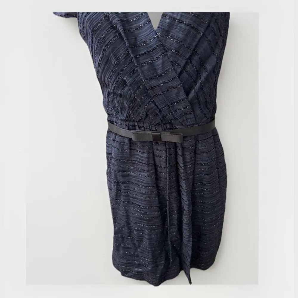 Milly of New York Allison Indigo Blue Purple Metallic Jacquard Faux Wrap Dress 8 - Image 3