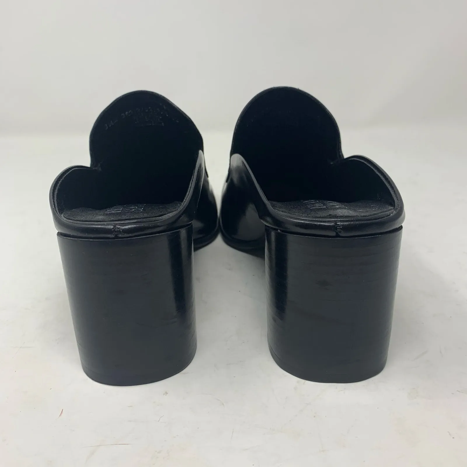 Franco Sarto Black Leather Square Toe Mules Block Heel White Piping Y2K Size 8.5 - Image 7