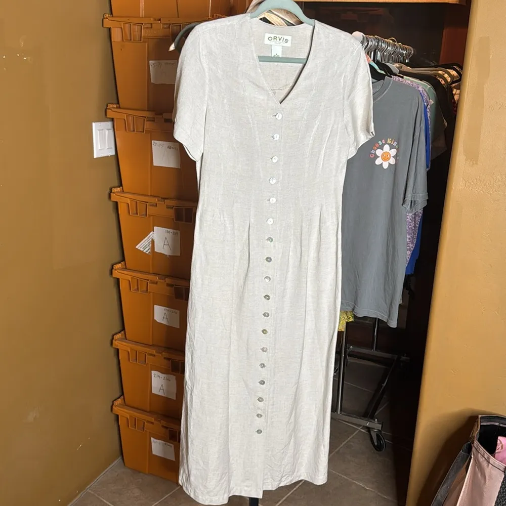 Orvis  Tan Linen Button Dress Size 8 - Image 5