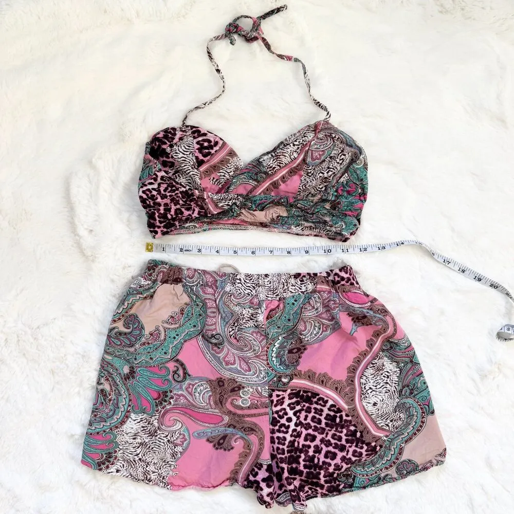 Festival Patchwork Psychedelic Halter Top & Shorts Set XS - Image 2