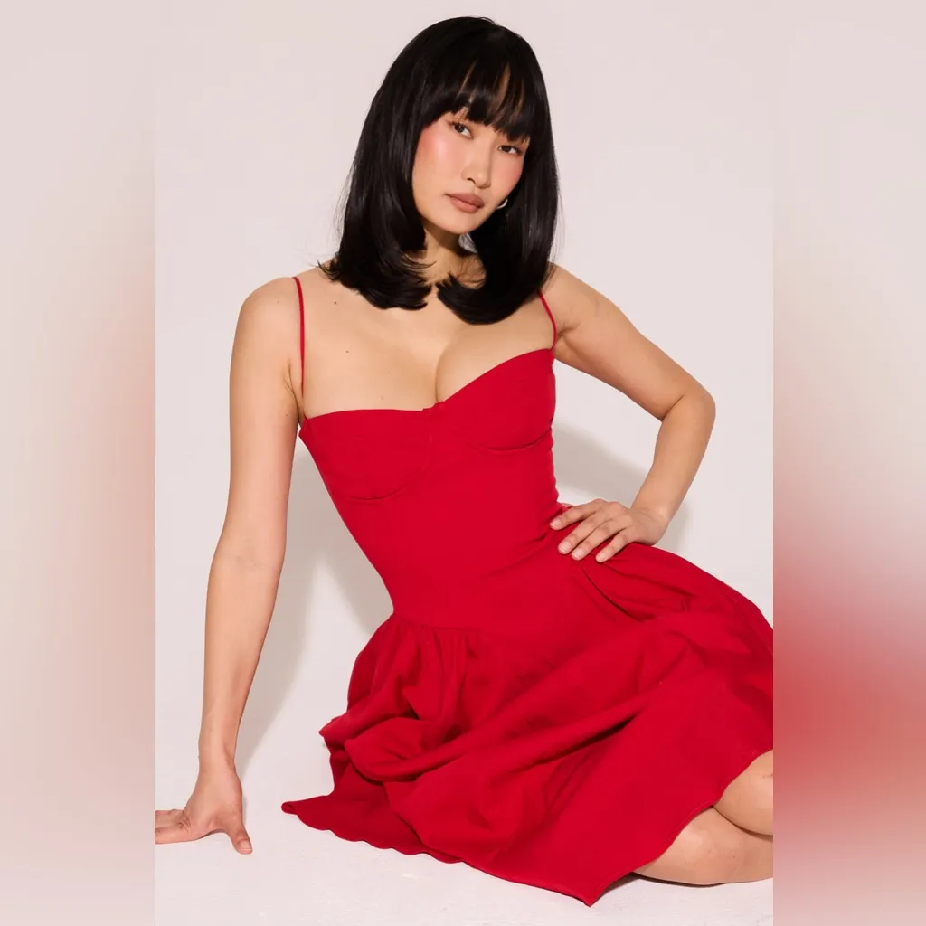 House‎ of CB Samaria Red Gathered Midi dress size XL D-DD NWOT - Image 6