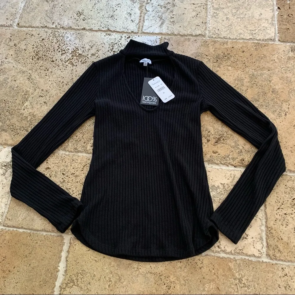 Splendid Faux Choker Ribbed Sweater Black XS - Image 3