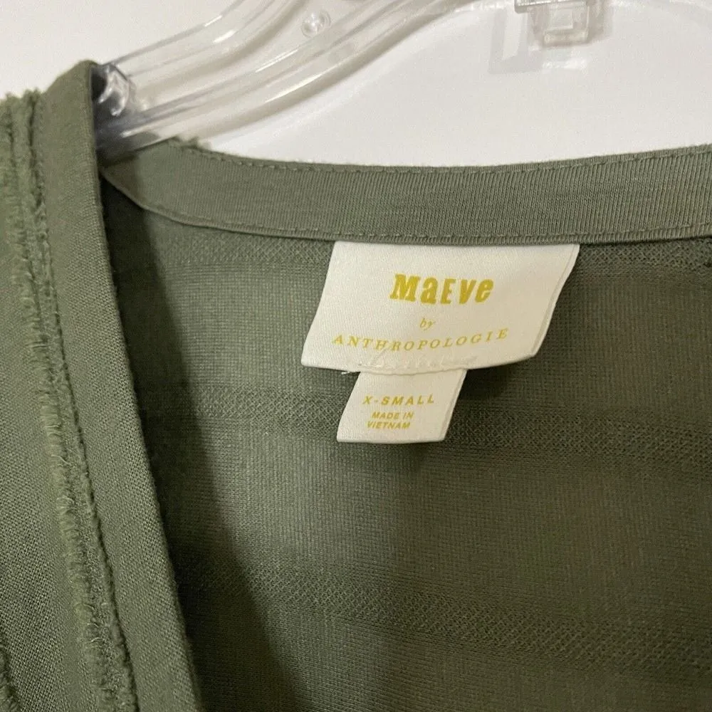 ANTHROPOLOGIE MAEVE GREEN FAUX WRAP V-NECK TOP SIZE XS - Image 3