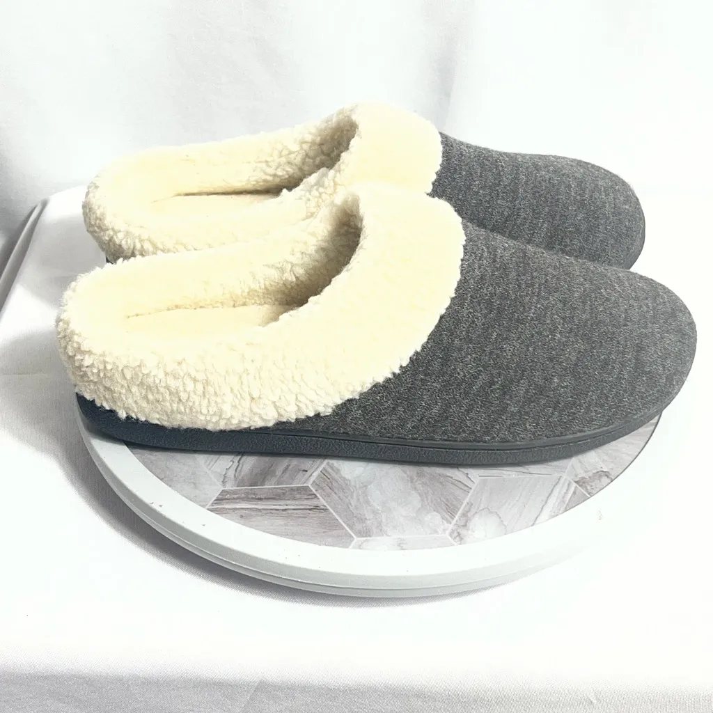 Gray Sherpa Lined Slippers Womens L US 9.5–10.5 Cozy Indoor Slip On Shoes - Image 2