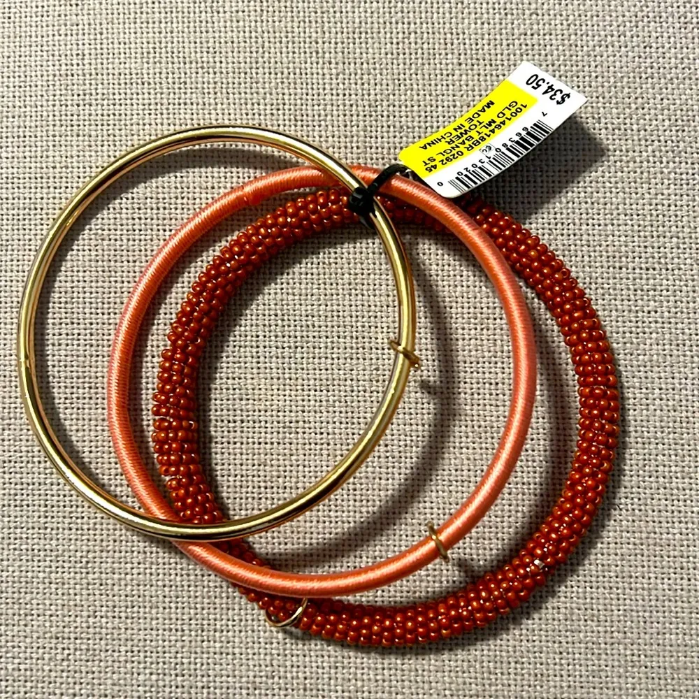 INC Gold-Tone 3-Piece Set Pave Charm Seed Bead & Thread-Wrapped Bangle Bracelets - Image 3