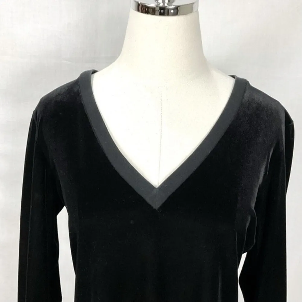 Vintage Black Velour Top Blouse Shirt Sz Small Moda International 3/4 Sleeve - Image 2