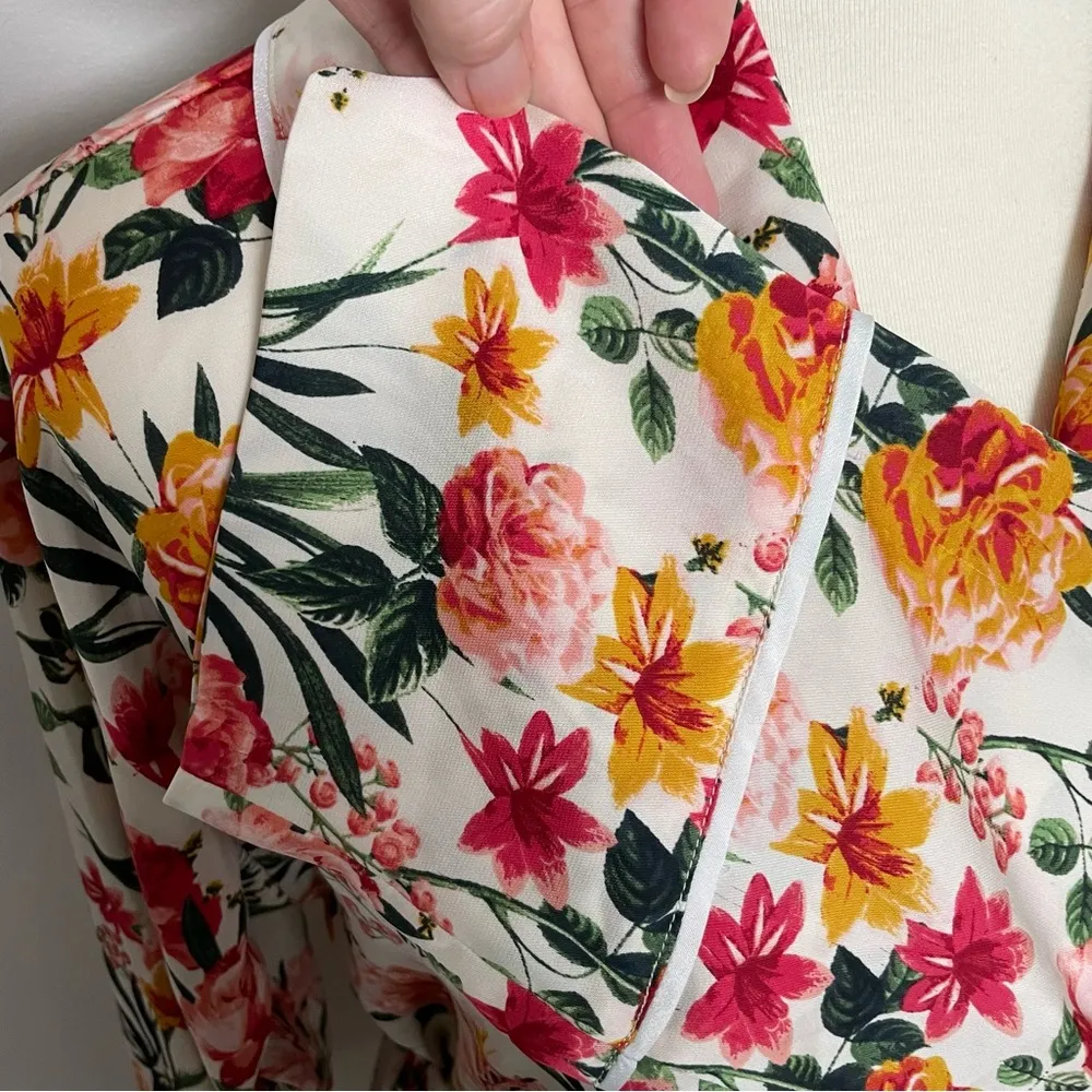 J Crew Robe Winter Garden Floral Botanical Eco Easy Luxe Pockets Red Pink Yellow - Image 14