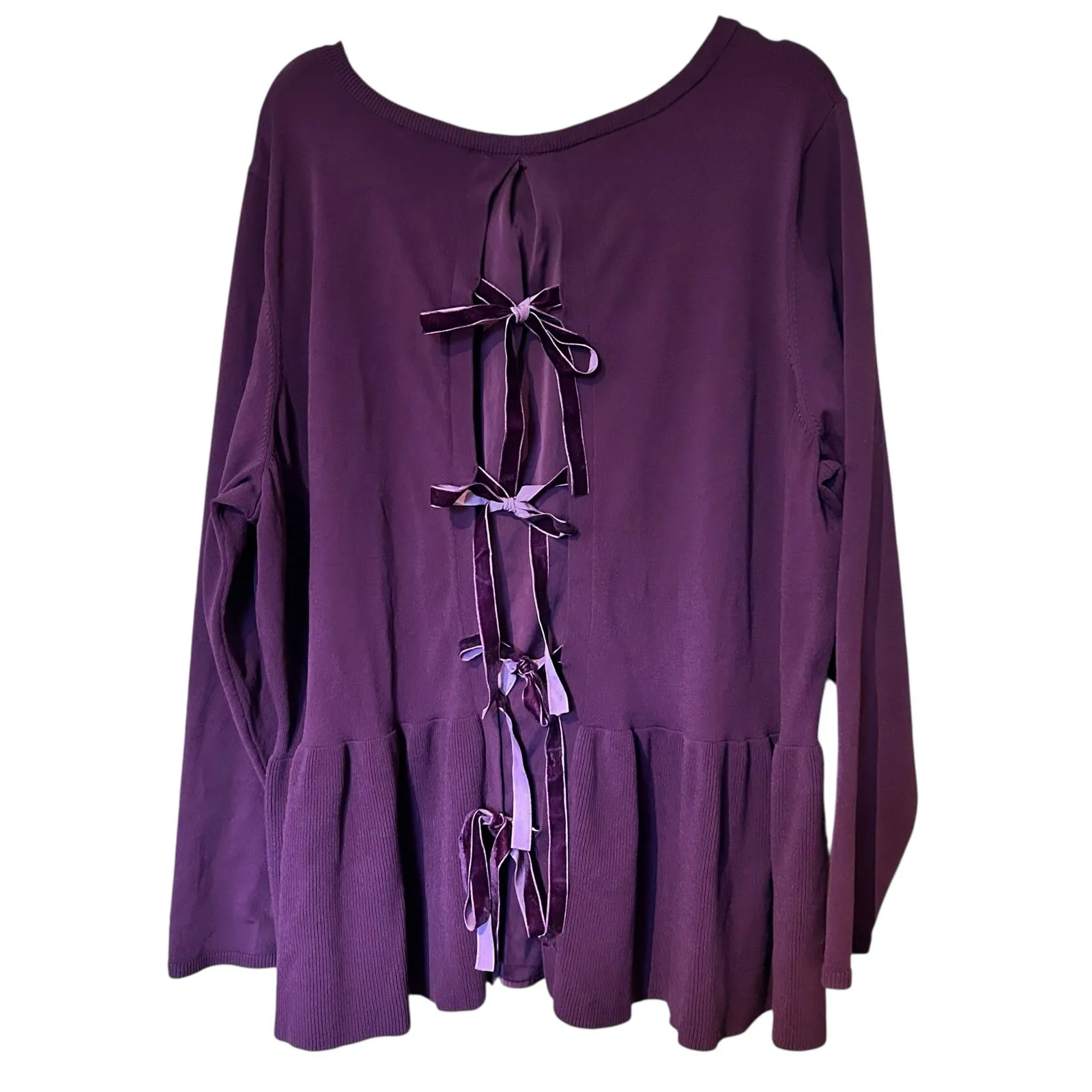 Lane Bryant Burgundy Top 22/24 Peplum Velvet Corset Ties in Back Boho Cottage - Image 6